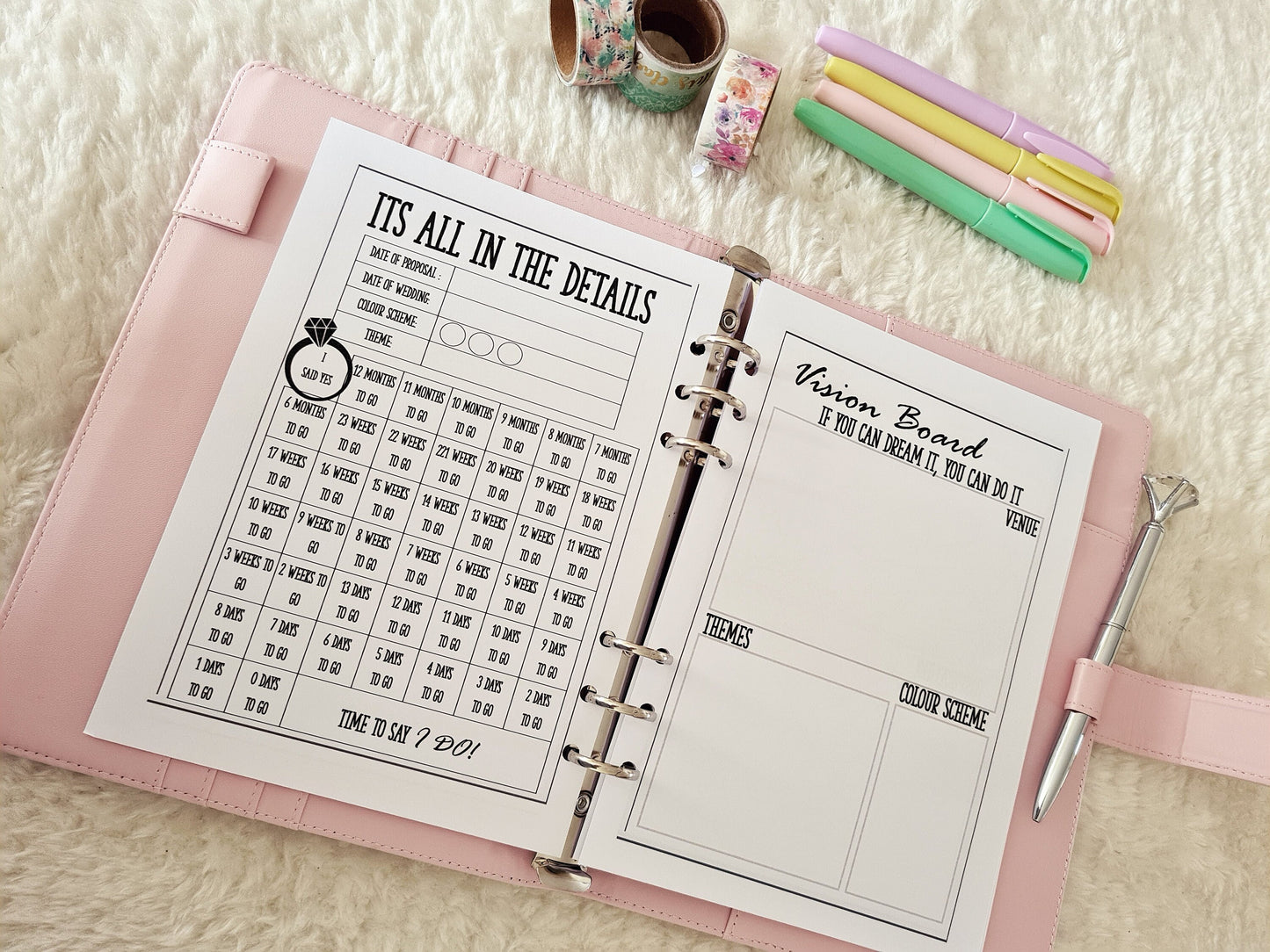Personalised wedding planning a5 planner inserts | Plan your wedding from seating to the guestlists with a wedding countdown