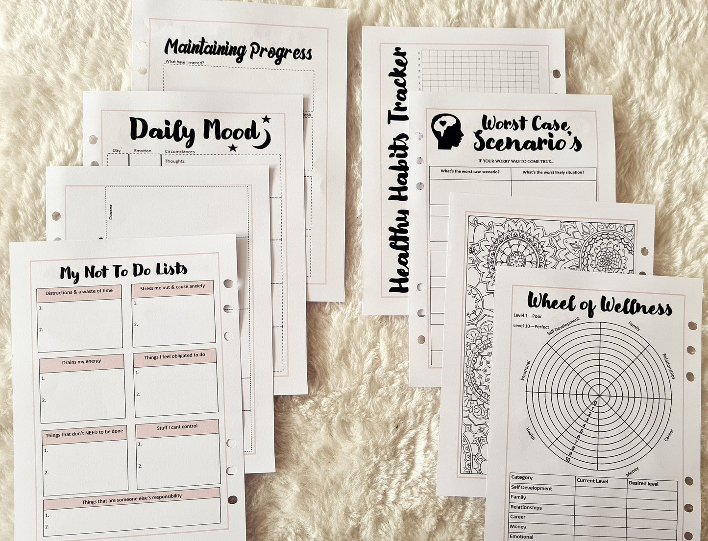 A5 Inserts-8 page Mental Wellbeing, mental health, Habits, Mood diary, thought tracker, gratitude jar, mood tracker anxiety depression