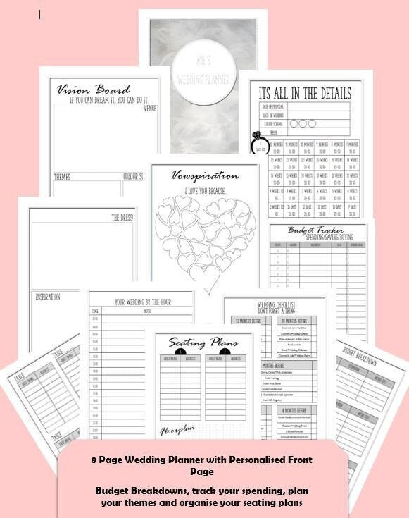 Personalised wedding planning a5 planner inserts | Plan your wedding from seating to the guestlists with a wedding countdown