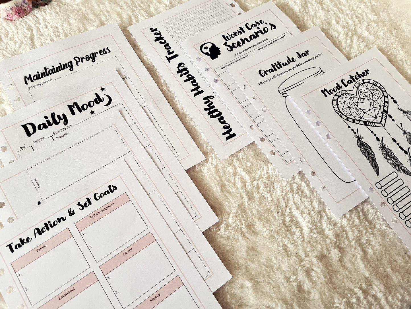 A5 Inserts-8 page Mental Wellbeing, mental health, Habits, Mood diary, thought tracker, gratitude jar, mood tracker anxiety depression