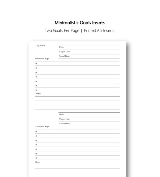 Minimalistic Goal Planning Inserts | Printed A5 Inserts | Filofax Compatible | Project Breakdown | Manifesting Goals| Inspiration