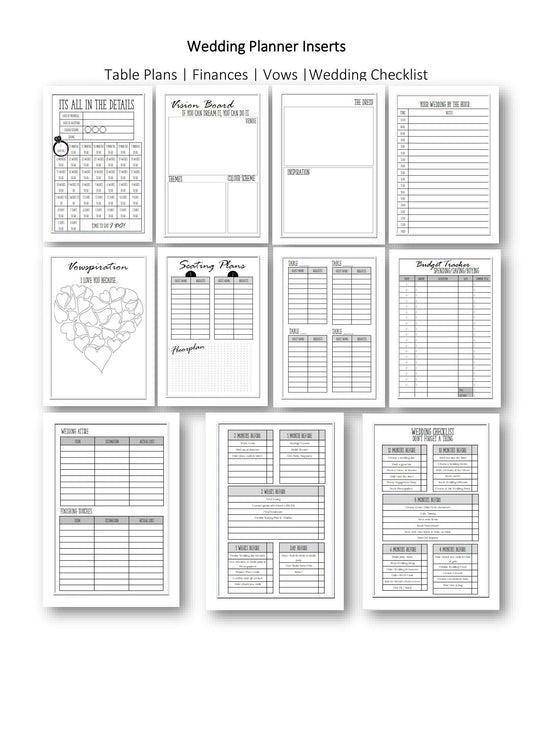 Personalised wedding planning a5 planner inserts | Plan your wedding from seating to the guestlists with a wedding countdown