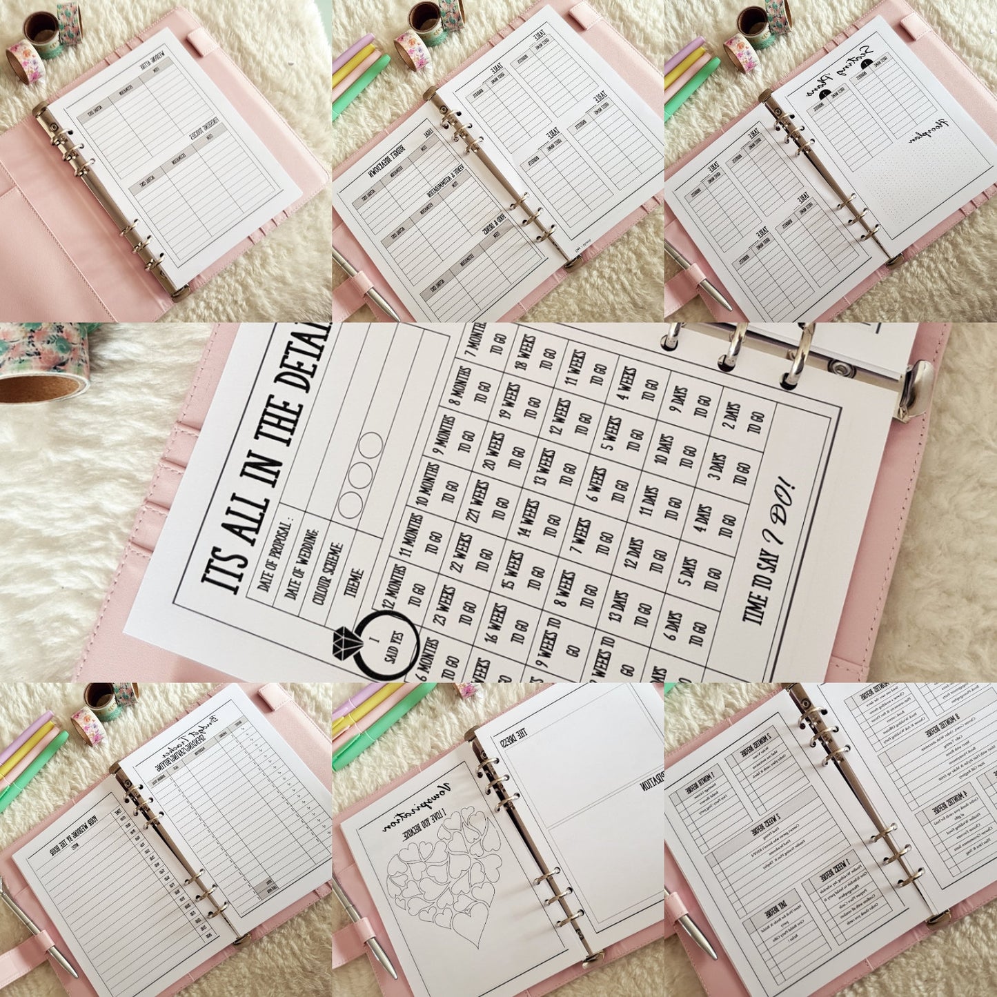 Personalised wedding planning a5 planner inserts | Plan your wedding from seating to the guestlists with a wedding countdown