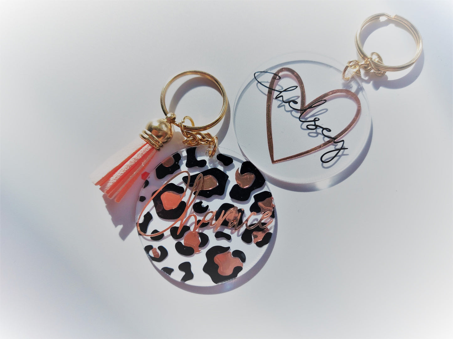 Personalised Key Ring | Heart or Leopard Print Name Key Chain | New Home, New Car Gift