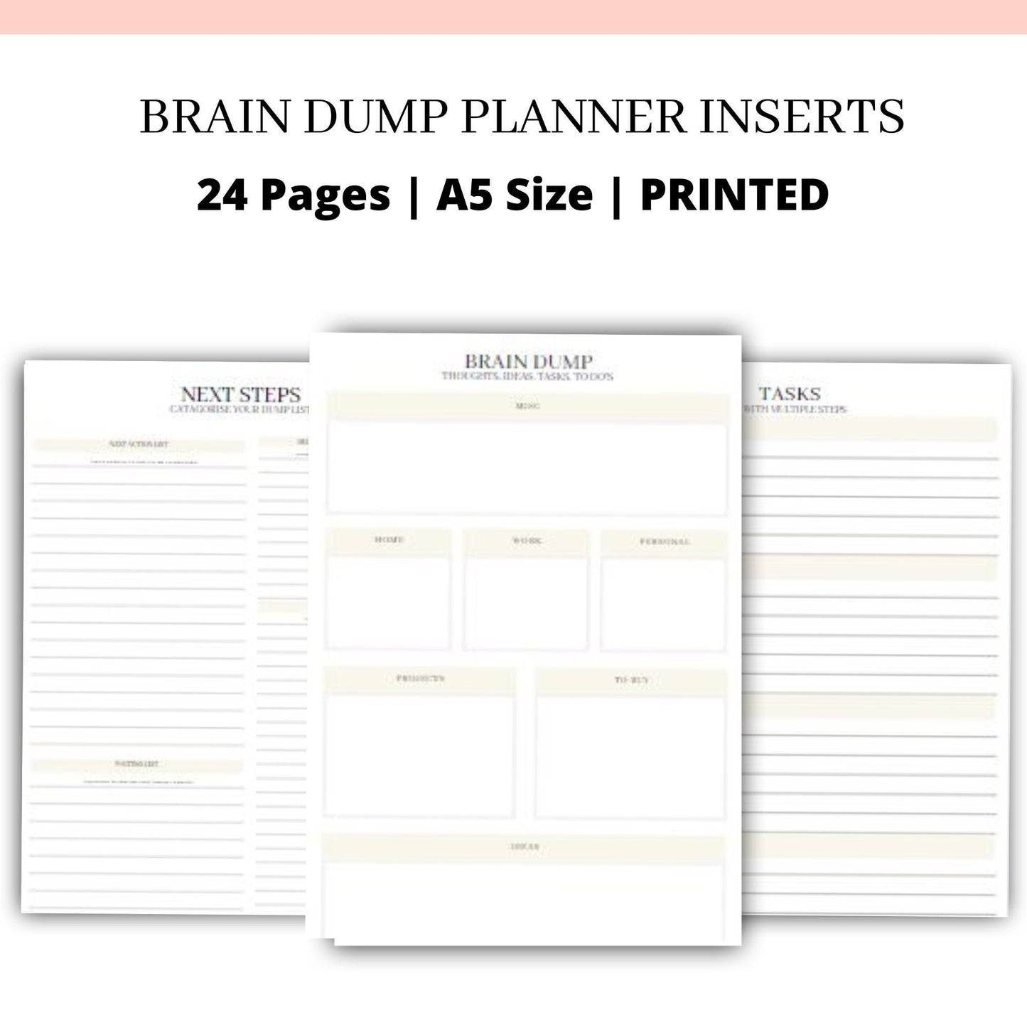 PRINTED BRAIN DUMP Planner organiser inserts | A5 Size | Mental health | Getting things done | Quiet mind activity