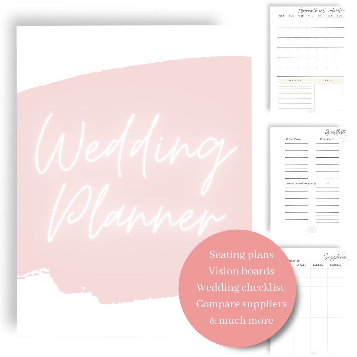 WEDDING PLANNER ORGANISER inserts | A5 Size | Seating plan, Wedding Checklist, Supplier Notes, & Wedding Budget Plans