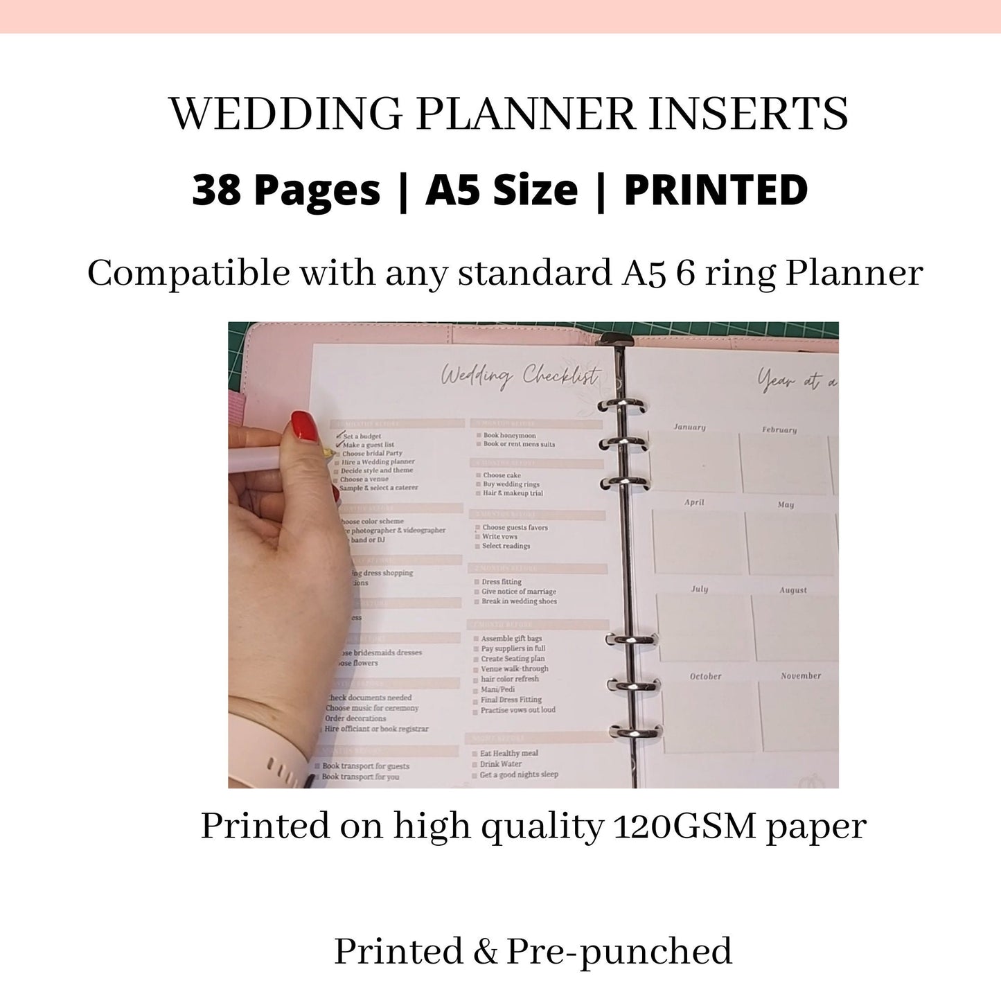 WEDDING PLANNER ORGANISER inserts | A5 Size | Seating plan, Wedding Checklist, Supplier Notes, & Wedding Budget Plans
