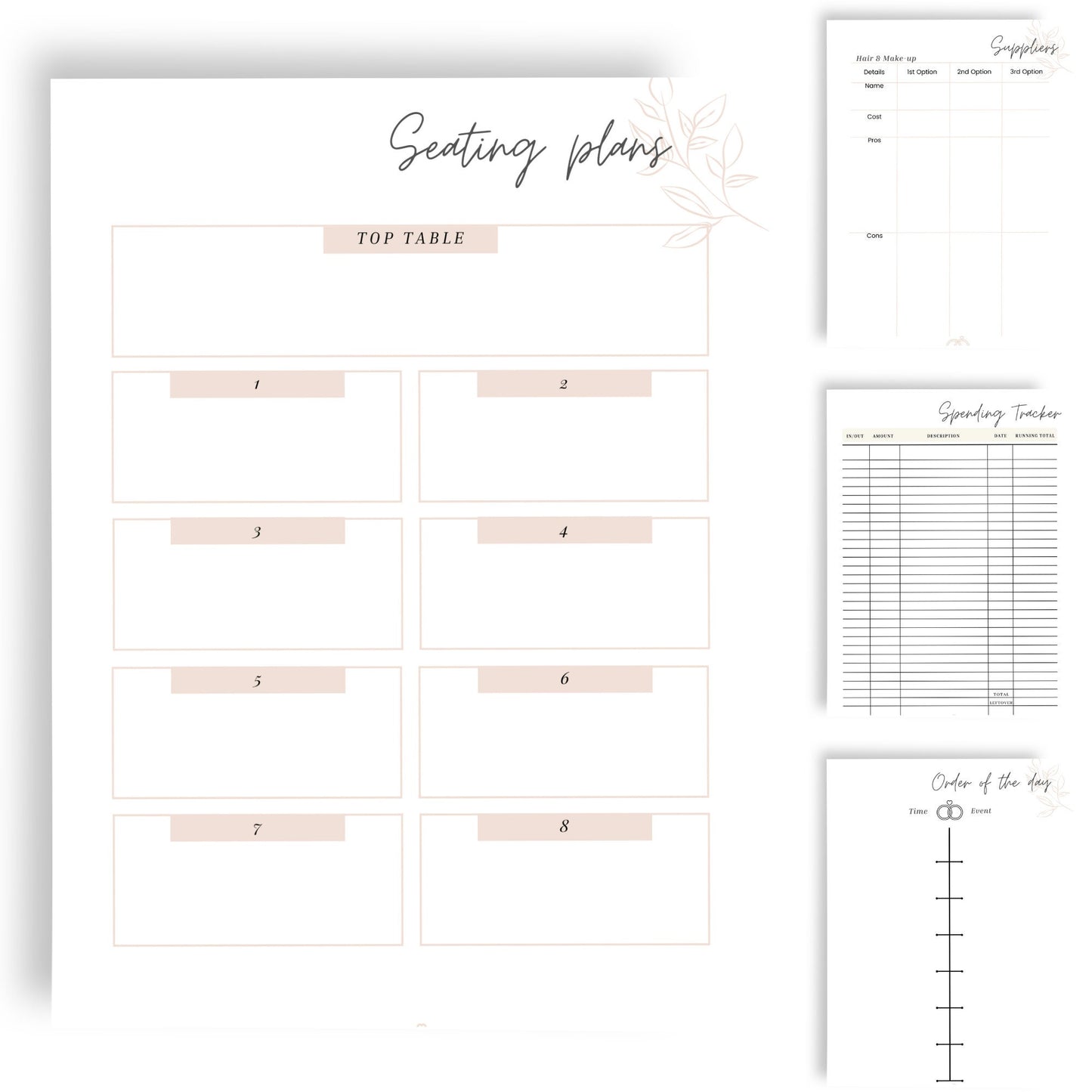 WEDDING PLANNER ORGANISER inserts | A5 Size | Seating plan, Wedding Checklist, Supplier Notes, & Wedding Budget Plans