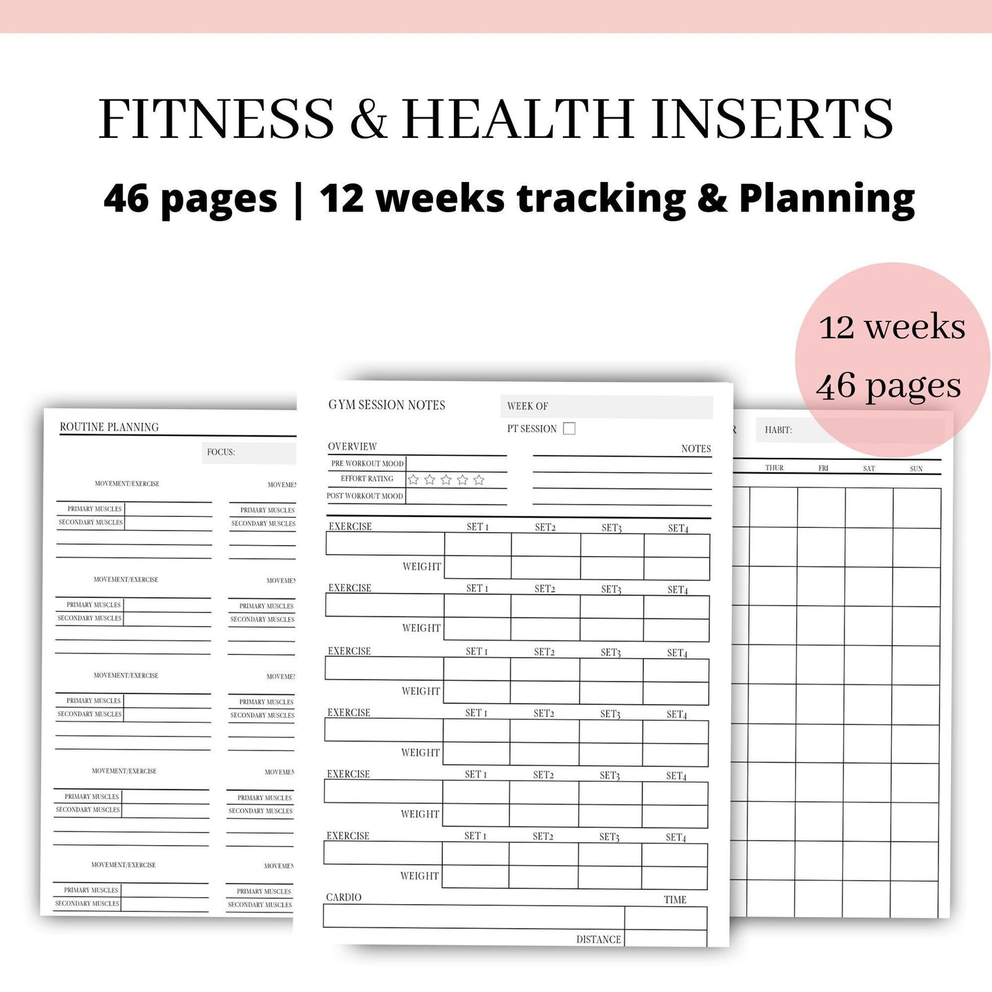 PRINTED HEALTH & FITNESS planner inserts for gym Home training | A5 Size | Personal training, fitness goals, routine planning 12 week steps