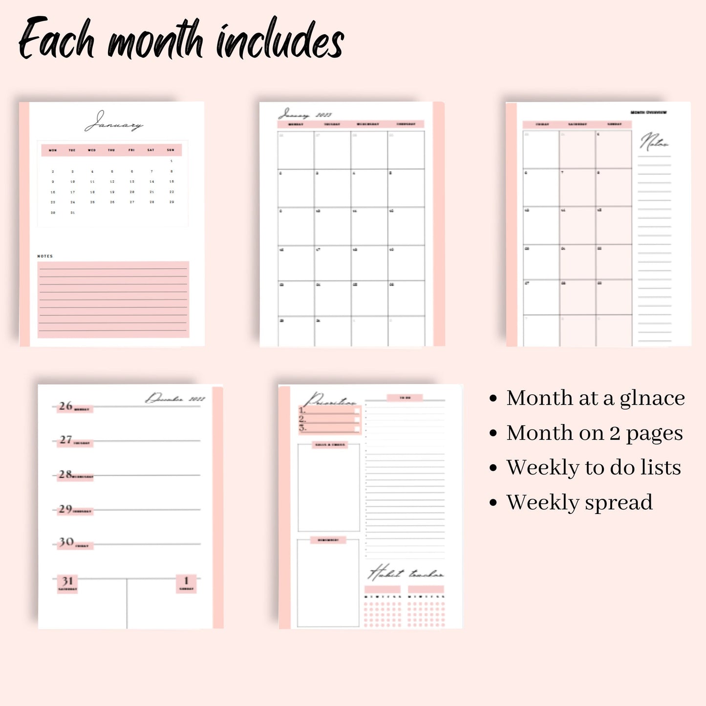DATED weekly a5 planner inserts | Weekly diary page refills | Monthly Weekly Dated Calendar