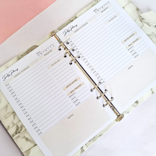 UNDATED DAILY PLANNER  inserts | A5 Size | Schedules, Notes, Water tracker, Meal Planning, Priorities and to do lists
