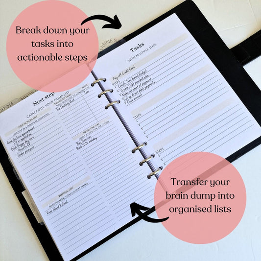 PRINTED BRAIN DUMP Planner organiser inserts | A5 Size | Mental health | Getting things done | Quiet mind activity