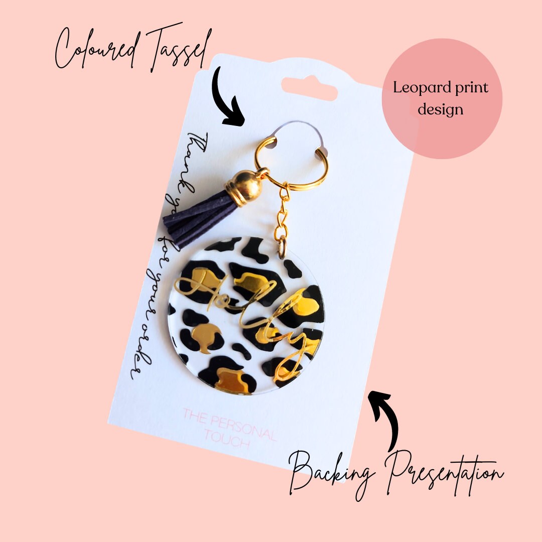 Personalised Key Ring | Heart or Leopard Print Name Key Chain | New Home, New Car Gift