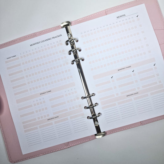Printed A5 Organiser Inserts |  Cleaning tracker for Daily, Weekly & Monthly Cleaning Routines Tick off to do lists
