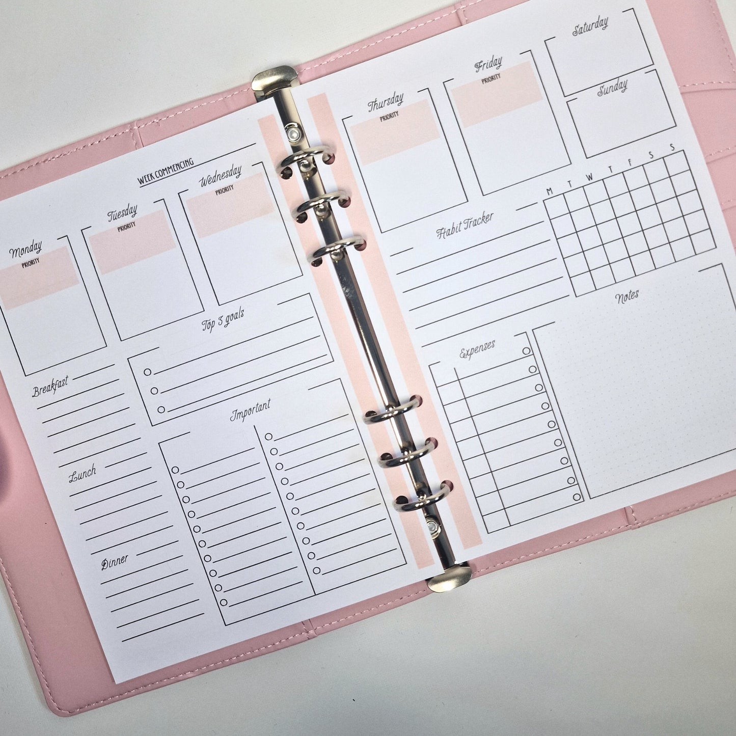Weekly a5 planner inserts | Weekly diary page refills |Weekly planner with full week view
