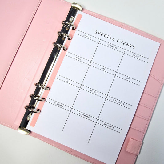 A5 Organiser Inserts to Track Special dates, Birthdays & Events at a glance | 4 Page Yearly Overview Bundle
