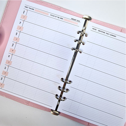 DATED Weekly a5 Planner Inserts | Horizontal Layout with Journal pages| Weekly diary page refills | Daily summary inserts mood,  gratitude