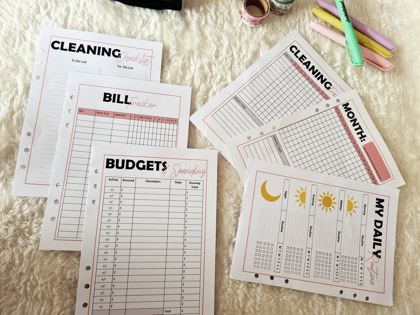 Printed A5 Organiser Inserts |  Cleaning tracker Budgets, Spending & Finances  | Mrs Hinch Inspired Lists  |