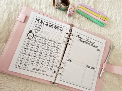 Personalised wedding planning a5 planner inserts | Plan your wedding from seating to the guestlists with a wedding countdown