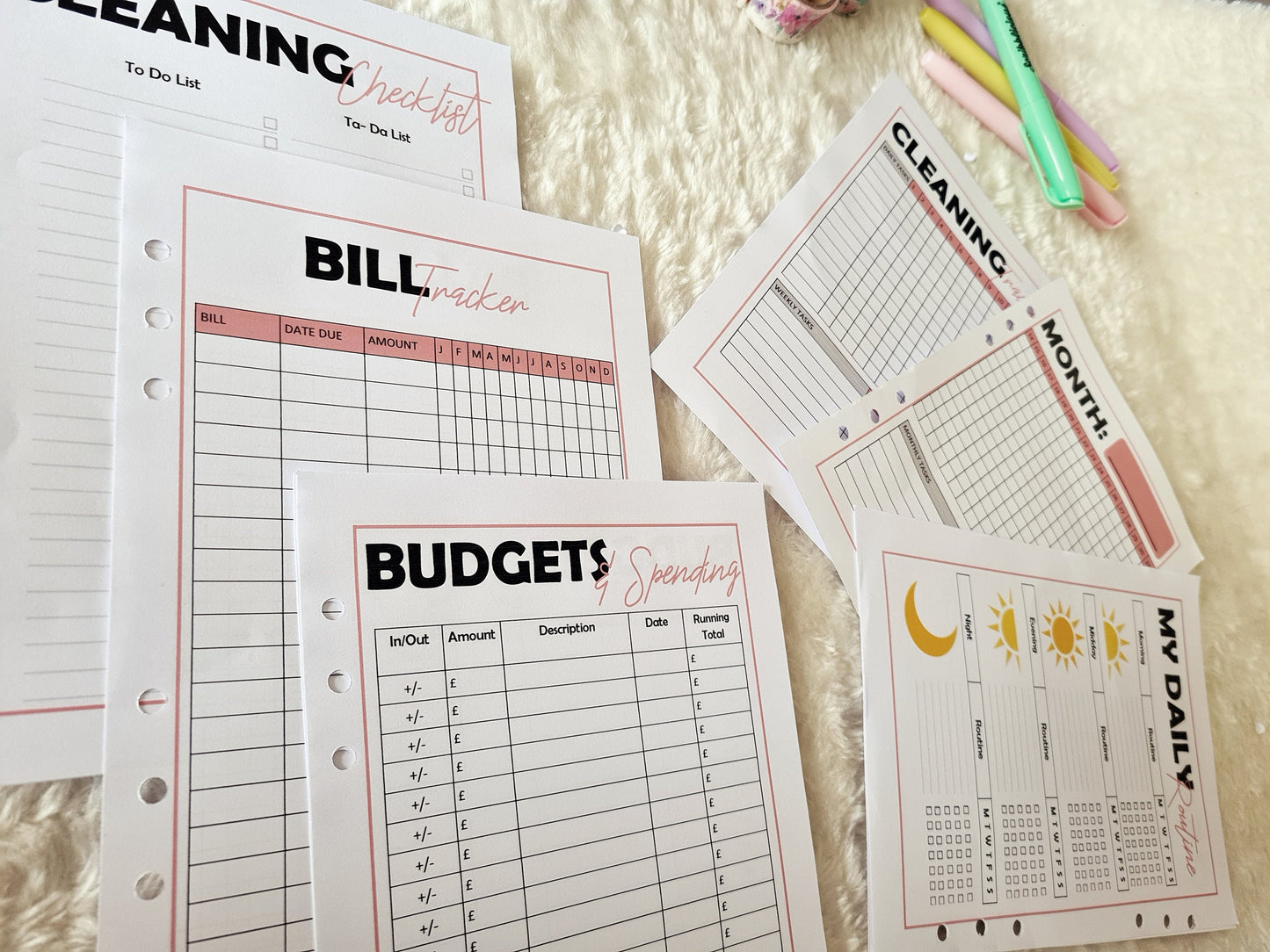 Printed A5 Organiser Inserts |  Cleaning tracker Budgets, Spending & Finances  | Mrs Hinch Inspired Lists  |