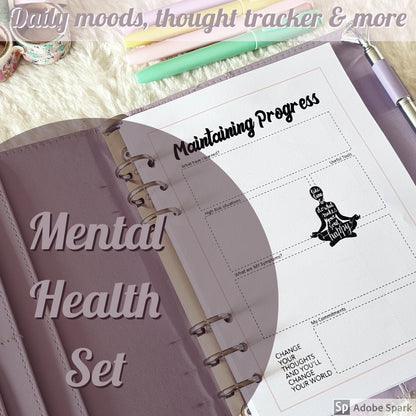 A5 Inserts-8 page Mental Wellbeing, mental health, Habits, Mood diary, thought tracker, gratitude jar, mood tracker anxiety depression