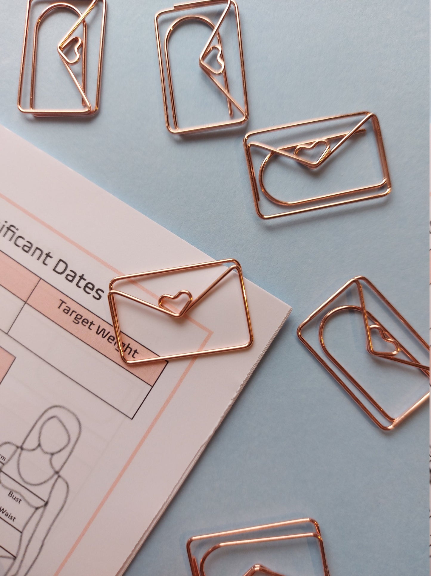 Rose Gold Envelope Heart Shaped Paperclip | Planner Accessories, Bullet Journal Supplies