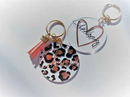 Personalised Key Ring | Heart or Leopard Print Name Key Chain | New Home, New Car Gift