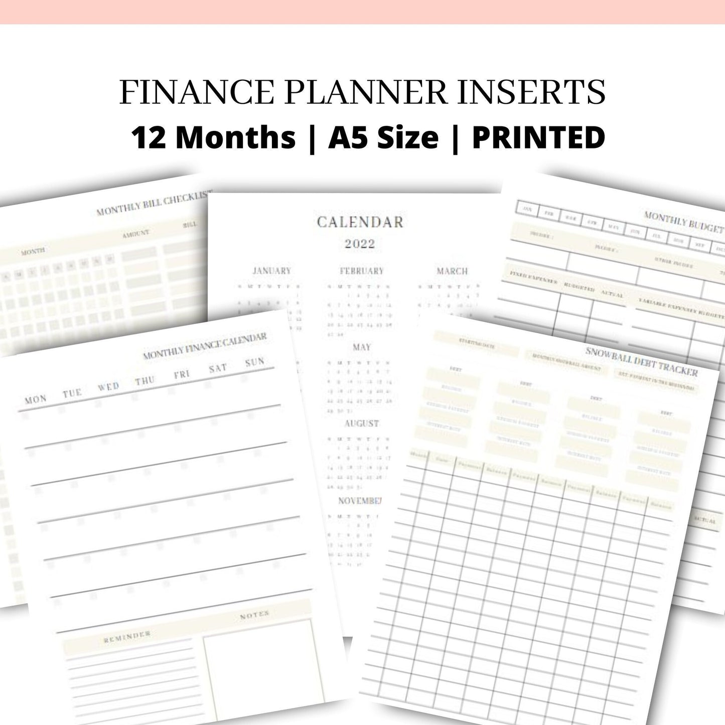 FINANCE BUDGET INSERTS | A5 Size Money Planner Organiser | Snowball debt tracker, Payday calendar, Monthly Calendar budget sinking funds