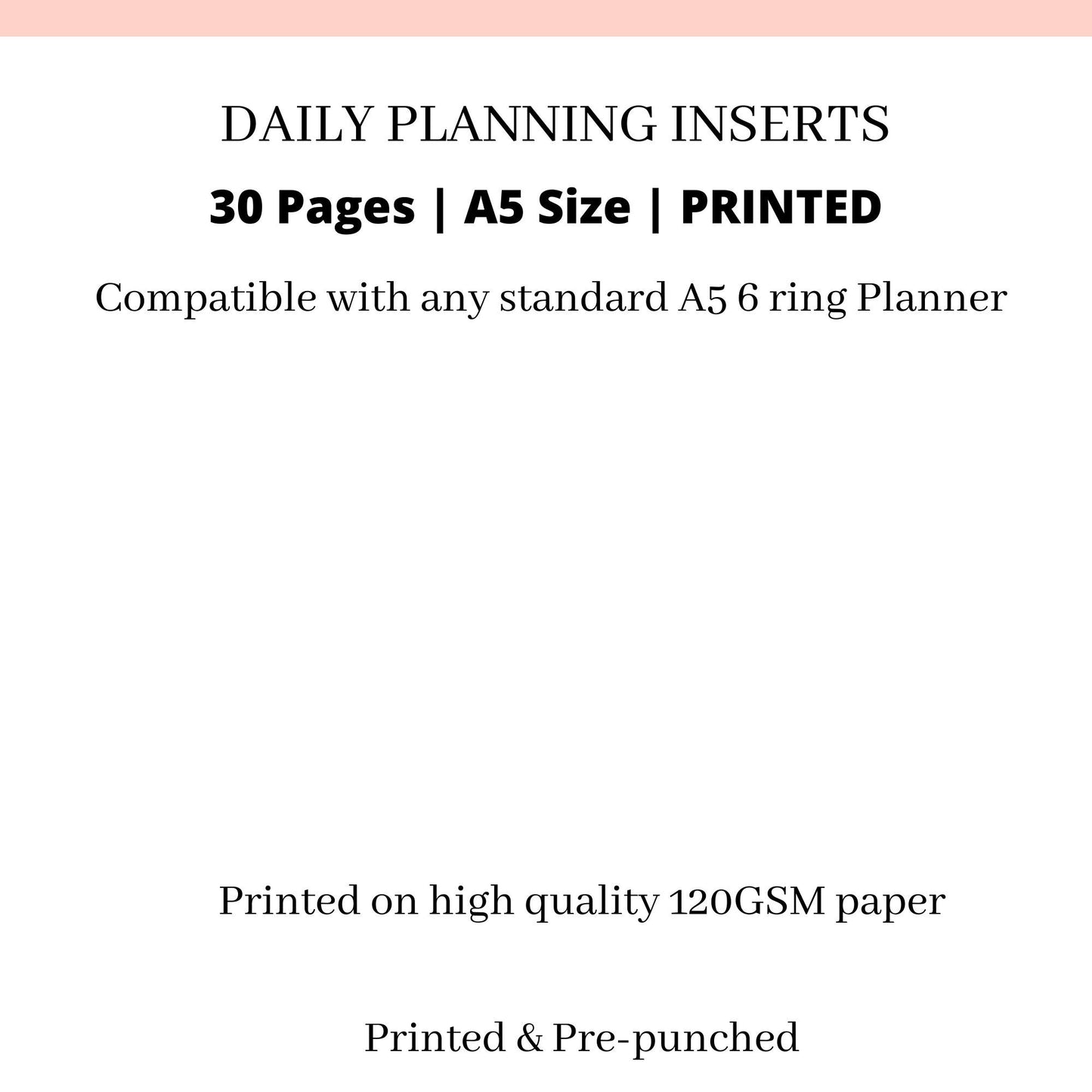 UNDATED DAILY PLANNER  inserts | A5 Size | Schedules, Notes, Water tracker, Meal Planning, Priorities and to do lists