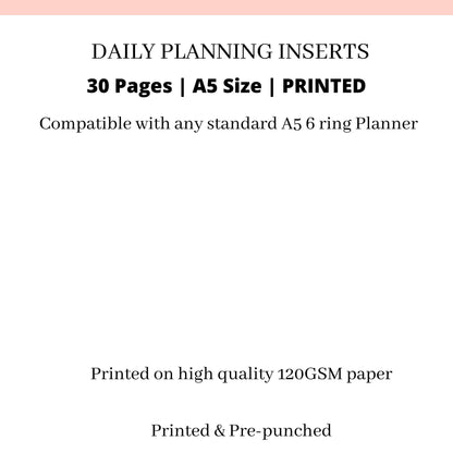 UNDATED DAILY PLANNER  inserts | A5 Size | Schedules, Notes, Water tracker, Meal Planning, Priorities and to do lists