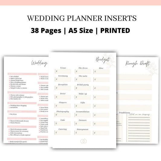 WEDDING PLANNER ORGANISER inserts | A5 Size | Seating plan, Wedding Checklist, Supplier Notes, & Wedding Budget Plans