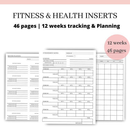 PRINTED HEALTH & FITNESS planner inserts for gym Home training | A5 Size | Personal training, fitness goals, routine planning 12 week steps