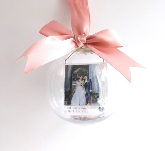 Personalised photo Mr & Mrs First Christmas Bauble