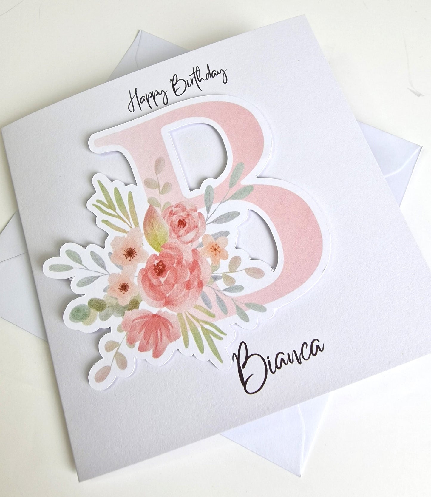 Personalised Birthday Card | Floral Initial Custom 3d Greeting Card for Her, Mum, Grandmother, Daughter Special Birthday