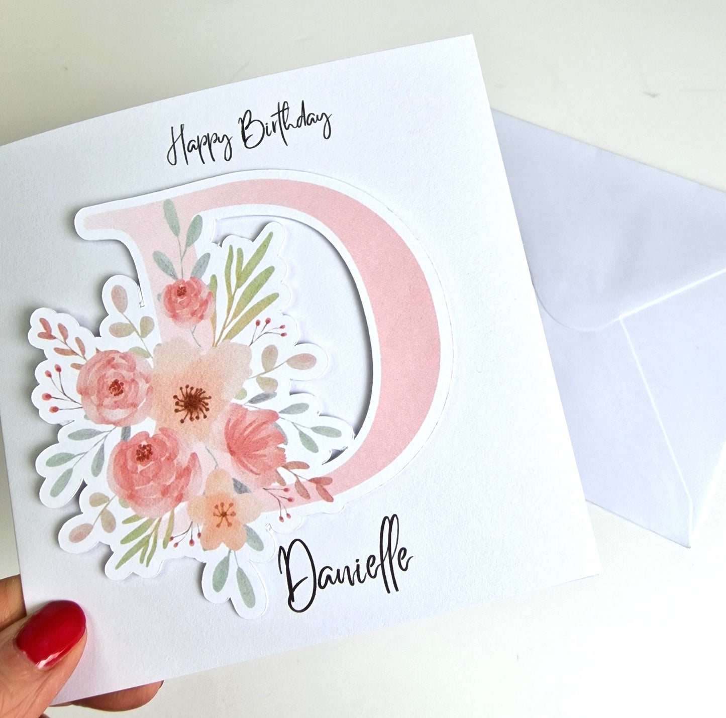 Personalised Birthday Card | Floral Initial Custom 3d Greeting Card for Her, Mum, Grandmother, Daughter Special Birthday