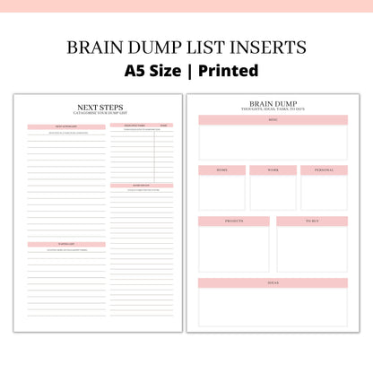 PRINTED BRAIN DUMP Planner organiser inserts | A5 Size | Mental health | Getting things done | Quiet mind activity