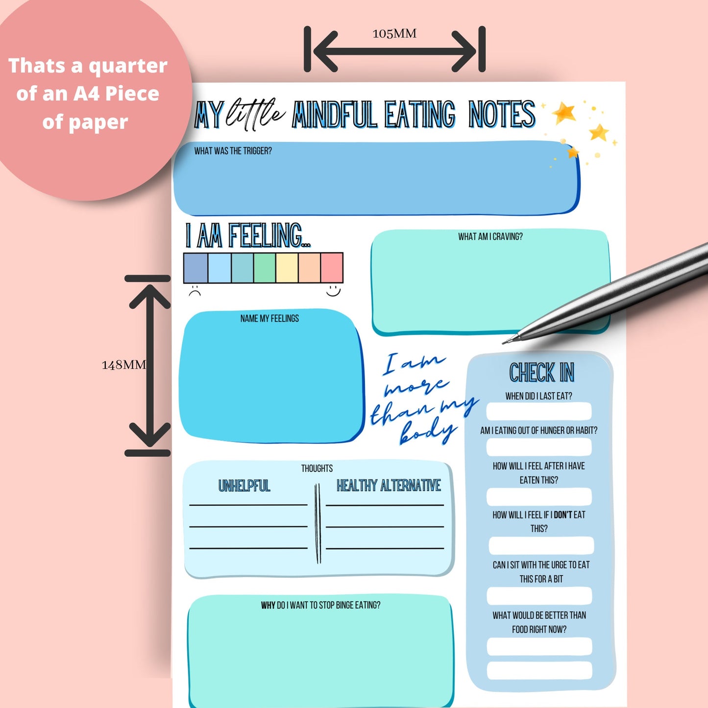 My Little Mental Health Notepad | Mindful Eating Desk Planner Pad | Self Aware Notebook Tear away Pages