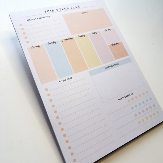 A5 / A4 Weekly Planner Pad | Tear off Note Planner with Habit Tracker | Colourful Desk Pad for Weekly To Do List Desk Planner
