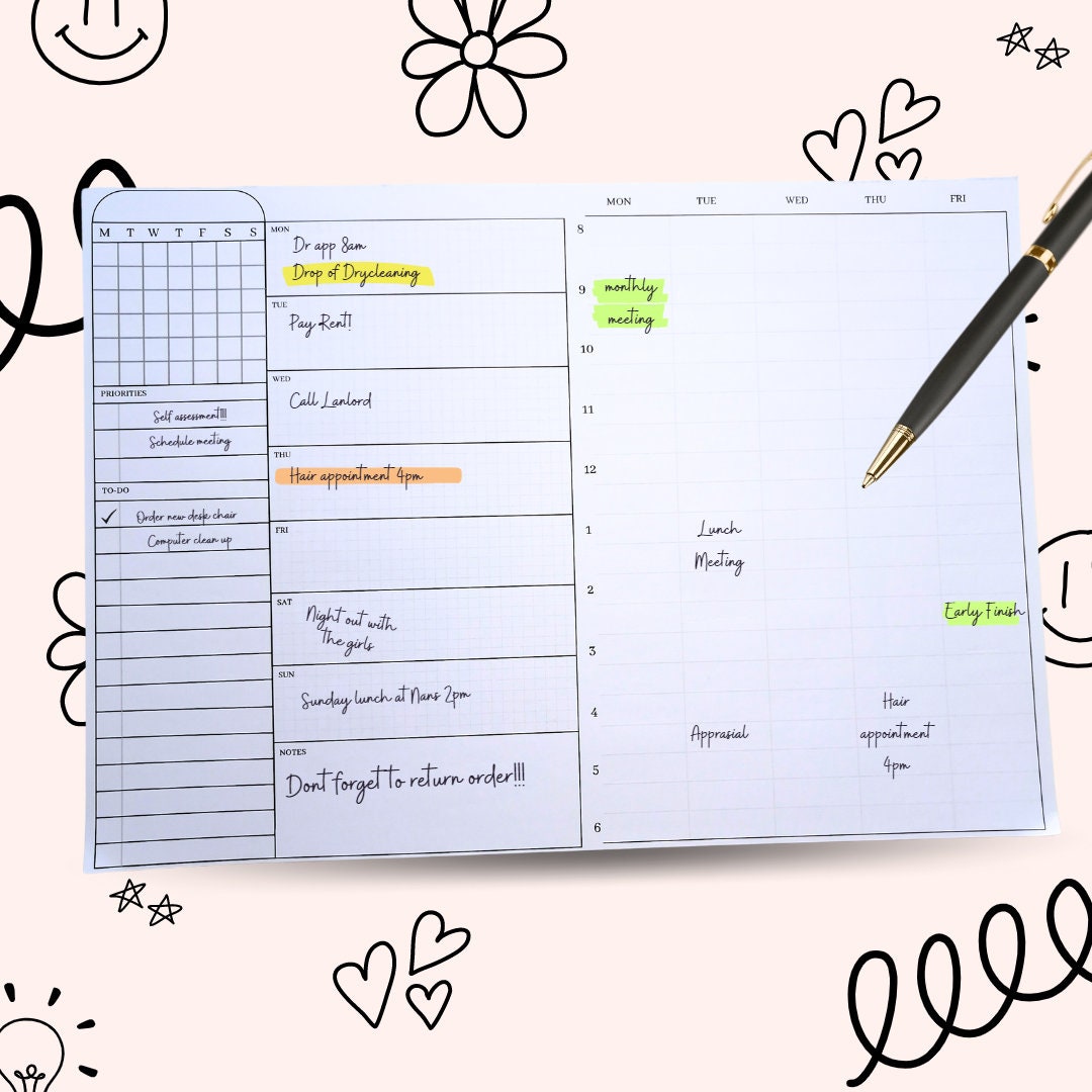 A5 / A4 Weekly Planner Timeblock Pad | Tear off Note Planner with Habit Tracker |  Desk Pad for Weekly To Do List Desk Planner