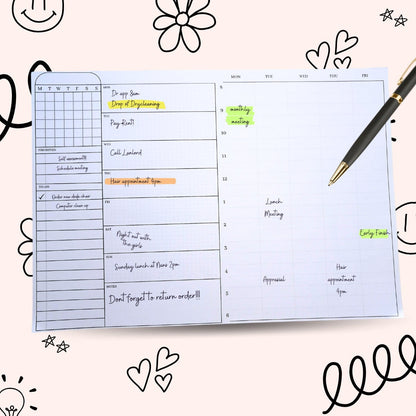 A5 / A4 Weekly Planner Timeblock Pad | Tear off Note Planner with Habit Tracker |  Desk Pad for Weekly To Do List Desk Planner