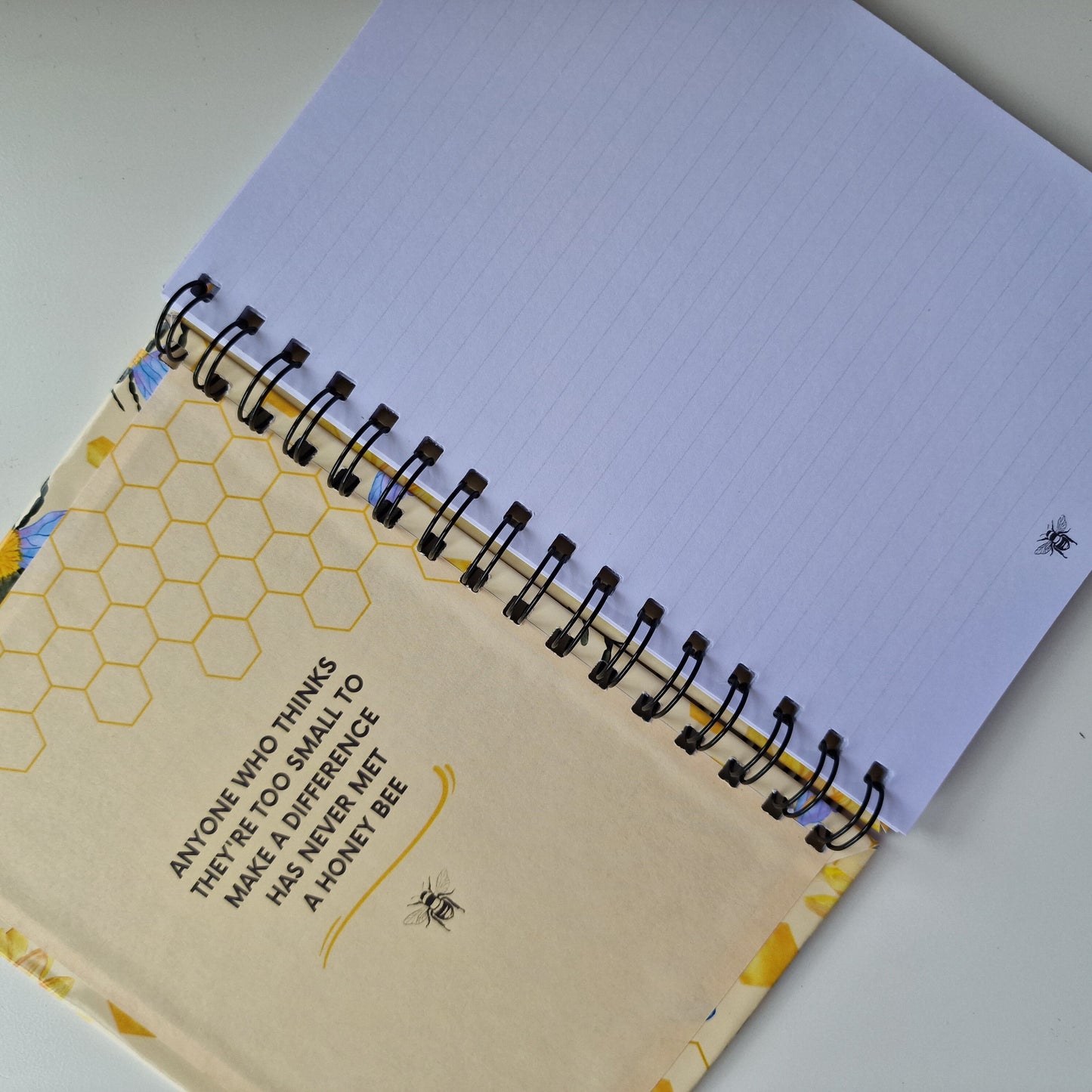 Personalised A5 Bee Sunflower Notebook Wire bound Lined Paper  | Custom Hardback Spiral Note Book Notepad
