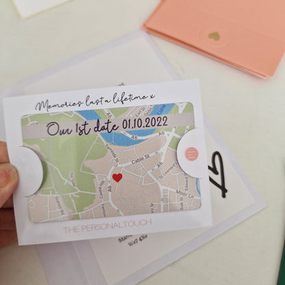 Personalised Map location wallet card | First date, Anniversary Wallet Keepsake with Custom Caption | Valentines Boyfriend girlfriend Gift