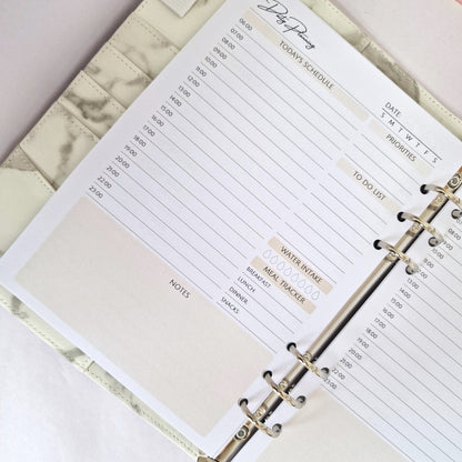 UNDATED DAILY PLANNER  inserts | A5 Size | Schedules, Notes, Water tracker, Meal Planning, Priorities and to do lists