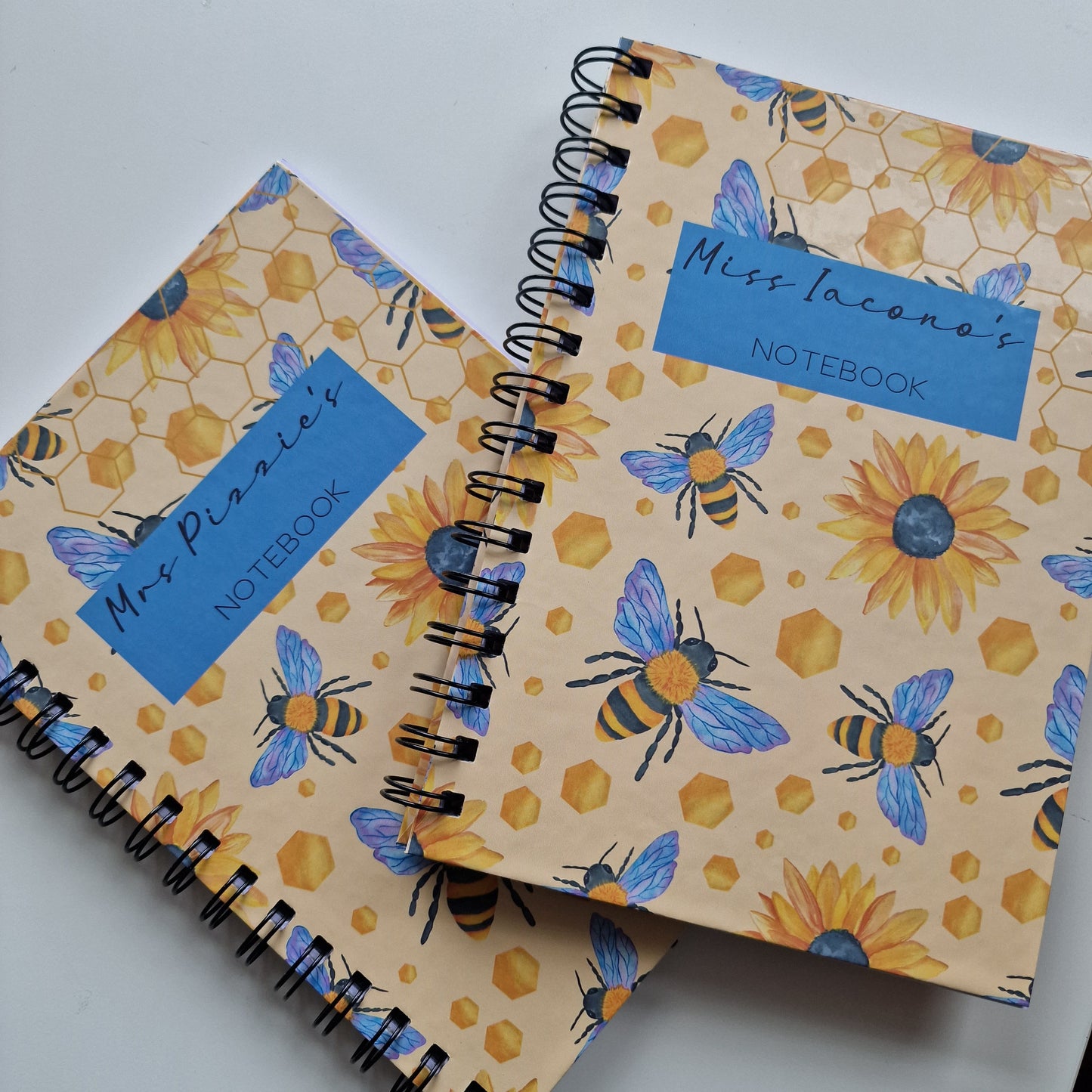 Personalised A5 Bee Sunflower Notebook Wire bound Lined Paper  | Custom Hardback Spiral Note Book Notepad