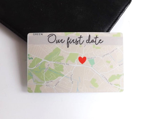 Personalised Map location wallet card | First date, Anniversary Wallet Keepsake with Custom Caption | Valentines Boyfriend girlfriend Gift