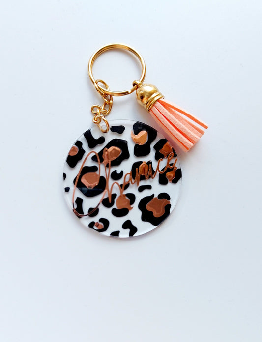 Personalised Key Ring | Heart or Leopard Print Name Key Chain | New Home, New Car Gift