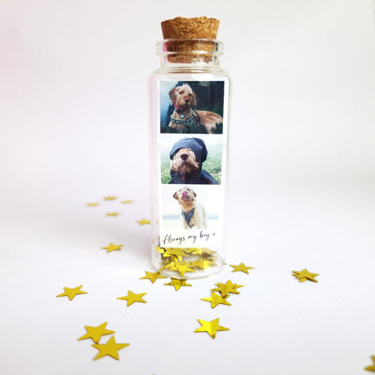 Personalised photo memorial polaroid jar | Message in a glass bottle memory keepsake | Gift for Mothers day, Memory gift, Lost pet, Family