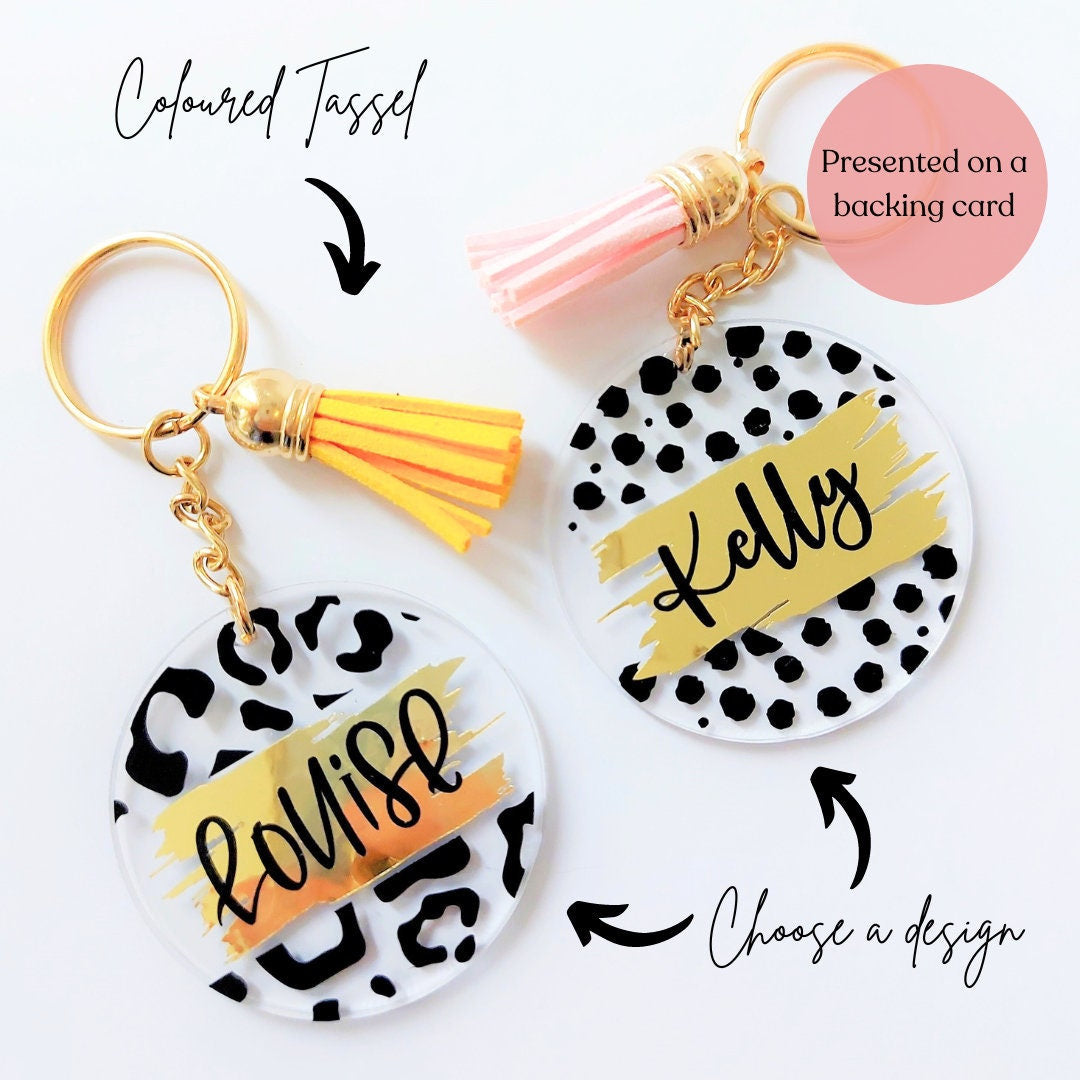 Personalised Key Ring | Dalmatian spots Leopard Print Name Key Chain | New Home, New Car Gift | Name Keyring small keepsake gift