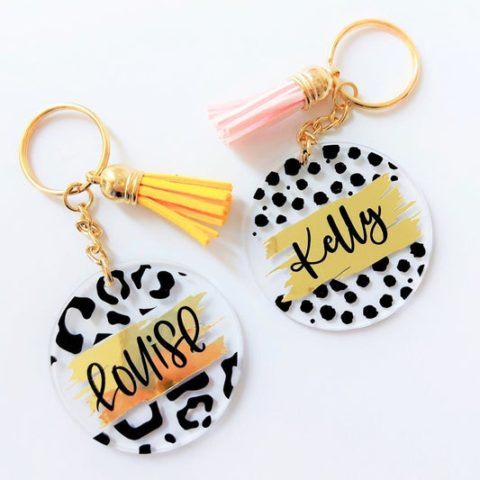 Personalised Key Ring | Dalmatian spots Leopard Print Name Key Chain | New Home, New Car Gift | Name Keyring small keepsake gift
