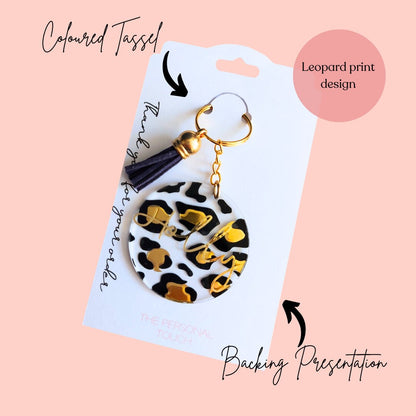 Personalised Key Ring | Heart or Leopard Print Name Key Chain | New Home, New Car Gift